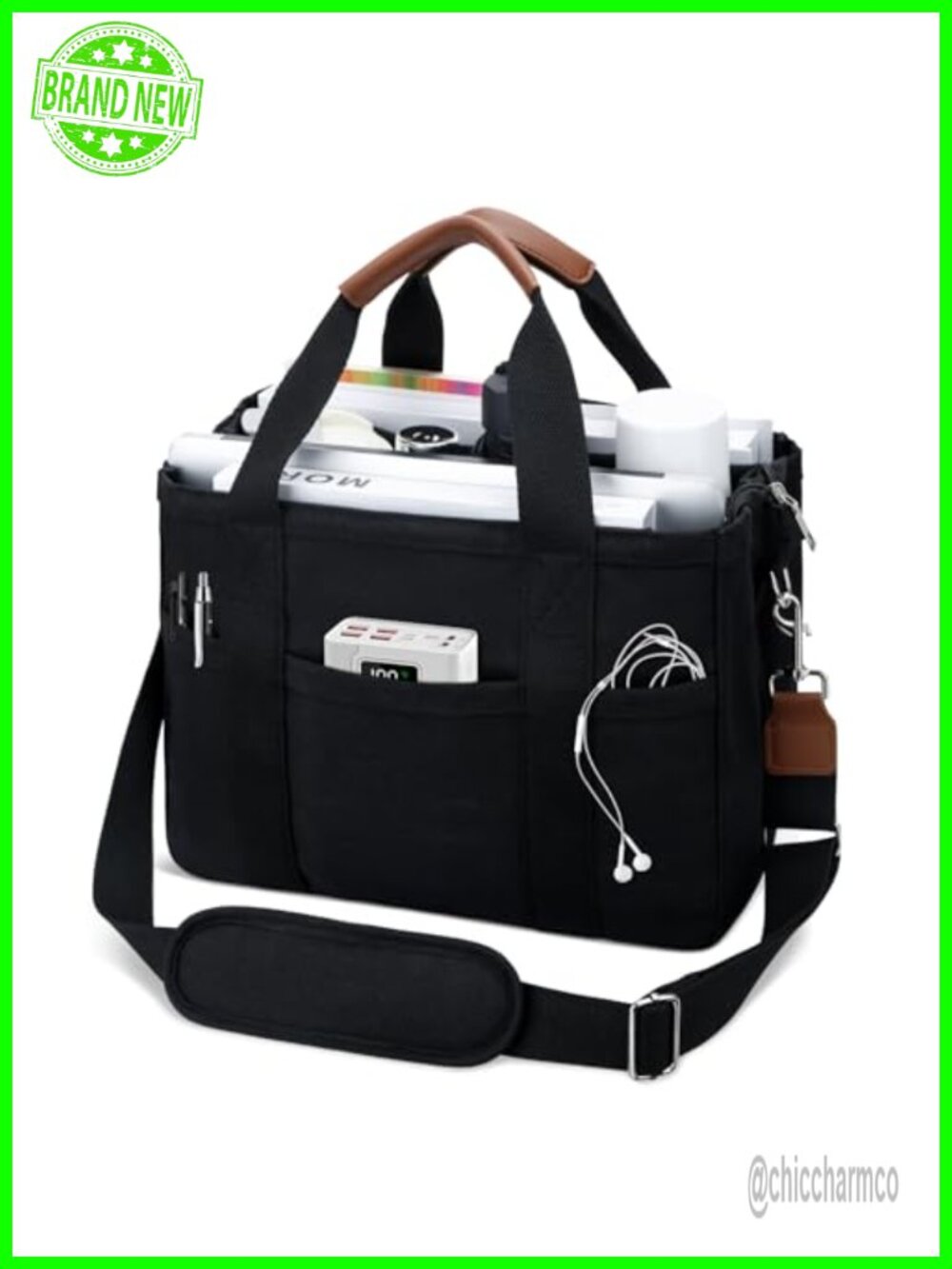 Large Canvas Tote Bag with Zipper Compartments Crossbody Messenger Purse